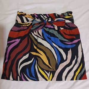 Who What Wear Colorful Zebra Linen Mini Skirt Paper Bag Waist Women's Size Med